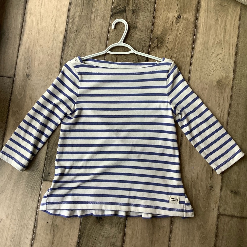 kate spade White and Blue Striped Boatneck Top